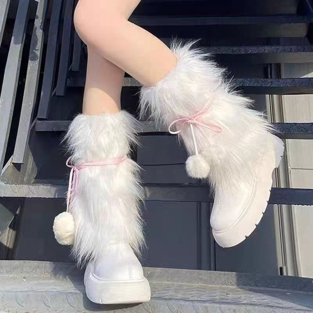 Y2k Sweet Girls Furry Pile ถุงเท้ายืดหยุ่นเลียนแบบตุ๊กตาขาฝาครอบป้องกัน