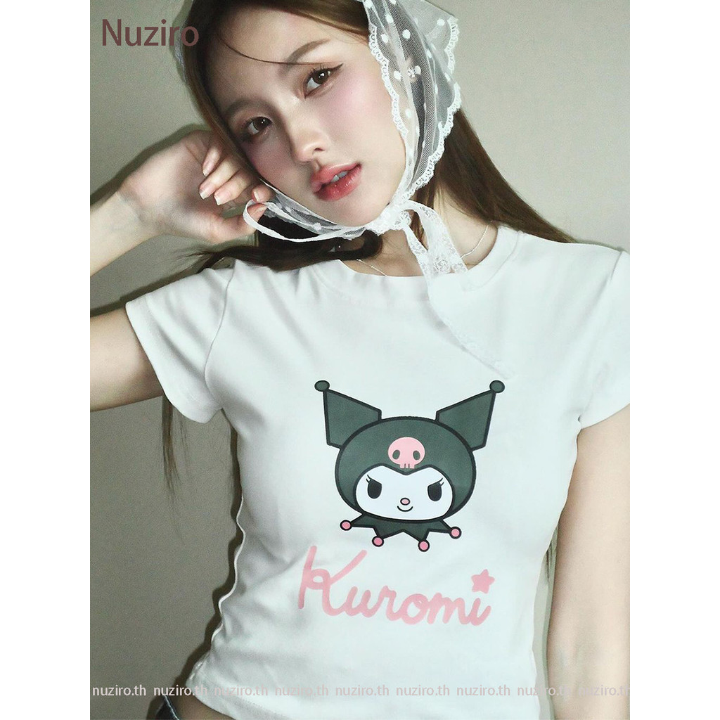 Nuziro Kuromi T-shirts - การ์ตูนน่ารัก Sanrio พิมพ์เสื้อยืดแขนสั้น #C000263