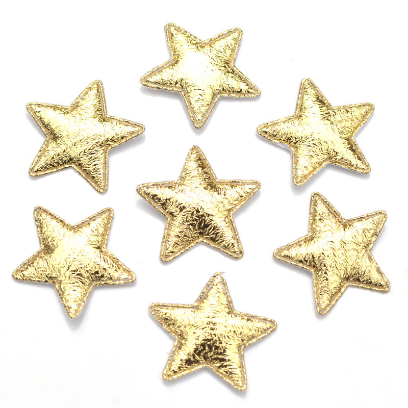 100 ชิ้น 25 มม.ทองและเงินผ้า Gold Star Applique ผ้า Pads แพทช์สําหรับ DIY Craft/เสื้อผ้า/Hairpin/งานแต่งงานตกแต่ง