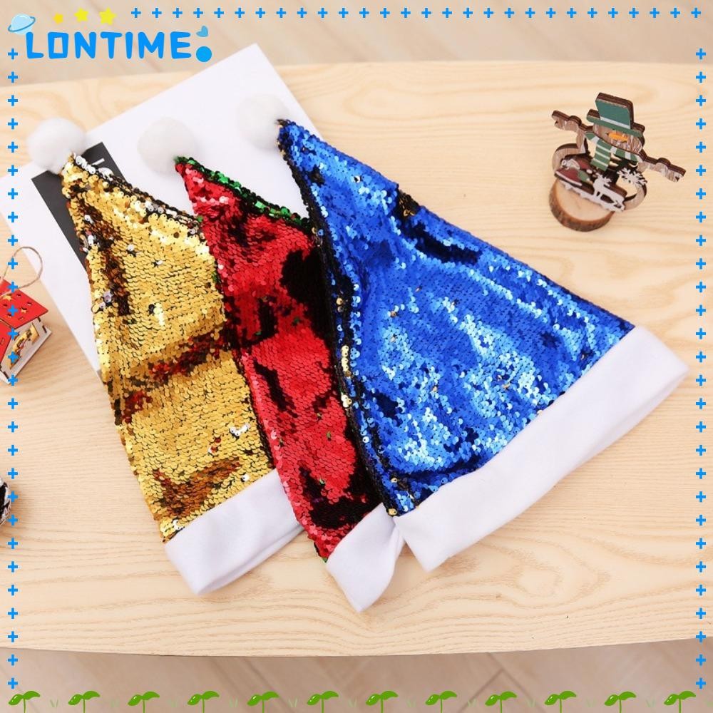 Lontime หมวกเปลี่ยนสีได้, หมวกซานต้าเปลี่ยนสีสบาย, สวัสดีปีใหม่นุ่มอเนกประสงค์ประดับด้วยเลื่อมหมวกคริสต์มาสผู้หญิง