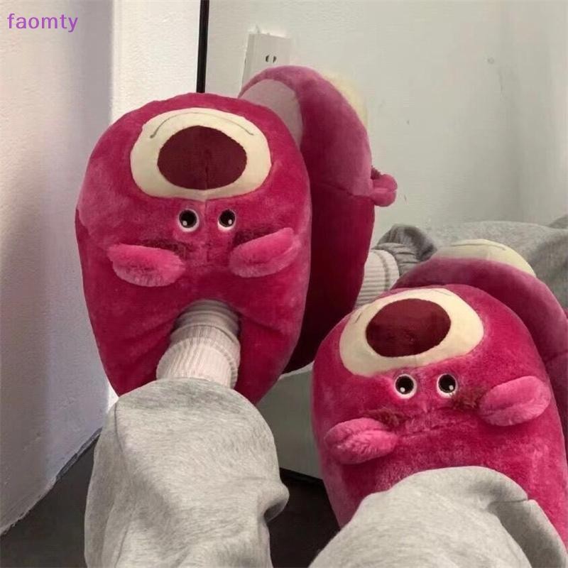 Faomty น่ารักการ์ตูน Rose Red Bear Warm Non-Slip Strawberry Home Plush รองเท้าแตะผ้าฝ้ายสําหรับผู้หญิง TH