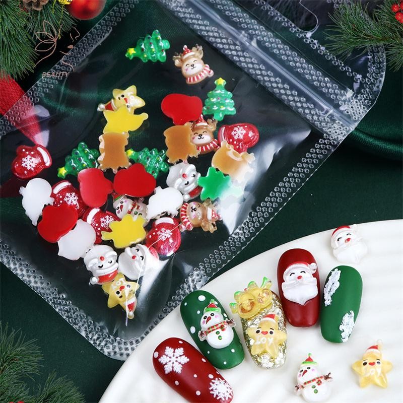 [maybeauty] 30 ชิ้นเรซิ่นมินิที่มีสีสันทาสีคริสต์มาส Snowman Tree Santa Claus Deer Flatback Figurines DIY สมุดภาพหัตถกรรม {TH}