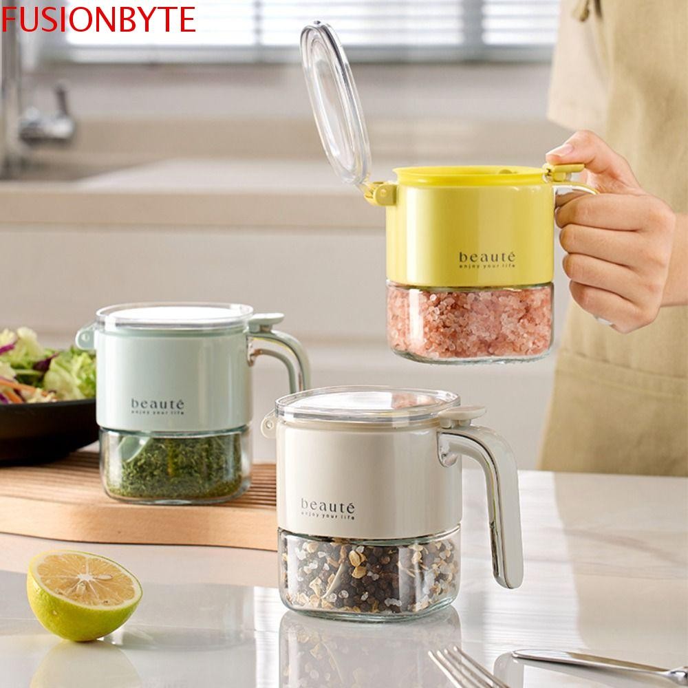 Fusionbyte ถังปรุงรสปิดผนึก,ความจุขนาดใหญ่ภาชนะปรุงรสแก้ว,เครื่องมือห้องครัว Push-type Moisture-proof กันฝุ่นภาชนะเก็บเกลือบ้าน