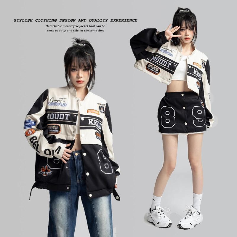 American Retro BikerS ใหม่พิมพ์ชุดเบสบอลเสื้อคู่ Dual-ใช้ที่ถอดออกได้ Casual All-Matching [Ss24]