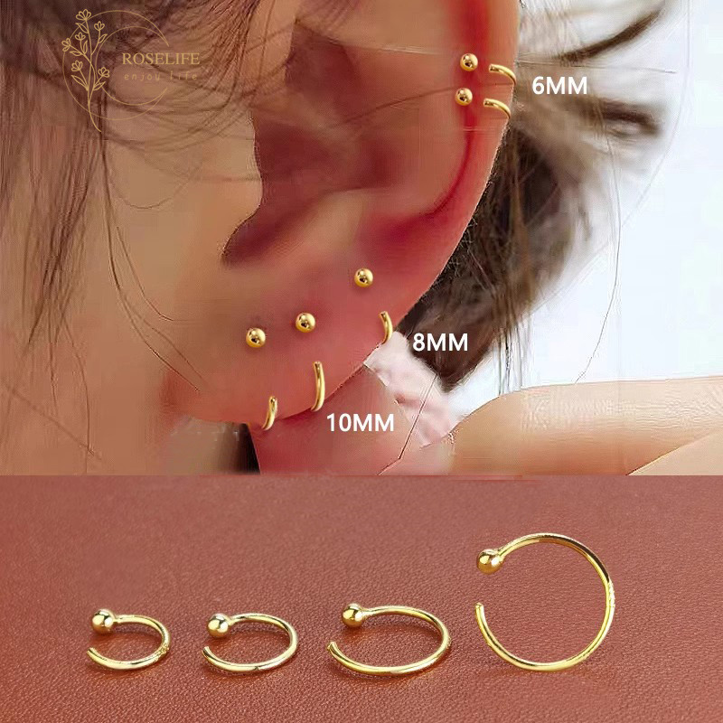 Roselife 2 ชิ้น Unisex 14 K Gold ขนาดเล็กวงกลม Hoop ต่างหูสําหรับผู้หญิงผู้ชาย Hypoallergenic Pierced Pick ฟรีกระดูกอ่อนหูเครื่องประดับ