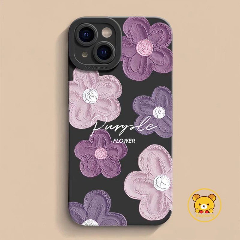 สไตล์เกาหลีสีม่วงภาพวาดสีน้ํามันทาสีดอกไม้เคสโทรศัพท์สําหรับrealme 13 12 11 Pro Plus 12 Lite Plus 12X 12 + 9i 5G 4Gฝาครอบแฟชั่นหรูหราเลนส์ป้องกันSoft Matteปลอก