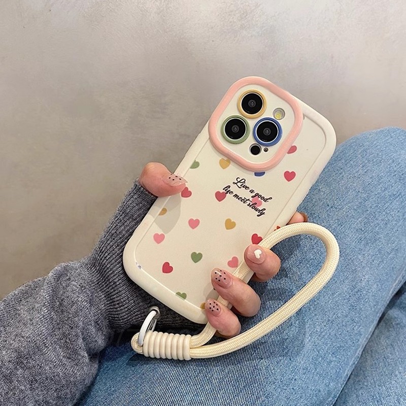 Simple สีสัน Love Polka Dot ดอกไม้ Lanyard VIVO Y38 Y78 Y27 Y36 V40 V30 V29 Y55 Y52 V27 เคสโทรศัพท์กันกระแทก
