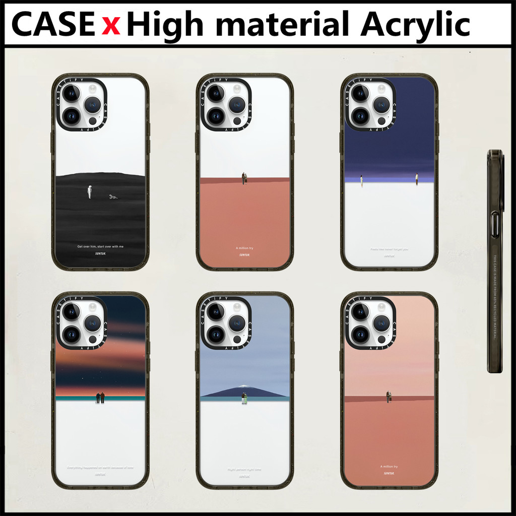 Casetify Suntur ล้านลอง & ขวาเวลากรณี iPhone สําหรับ 11 12 13 14 15 16 Pro Max 16 Plus อะคริลิคพลาสติก TPU ตัวอักษรด้านข้างกันกระแทกฝาครอบโทรศัพท์กลับ INS ปลอก