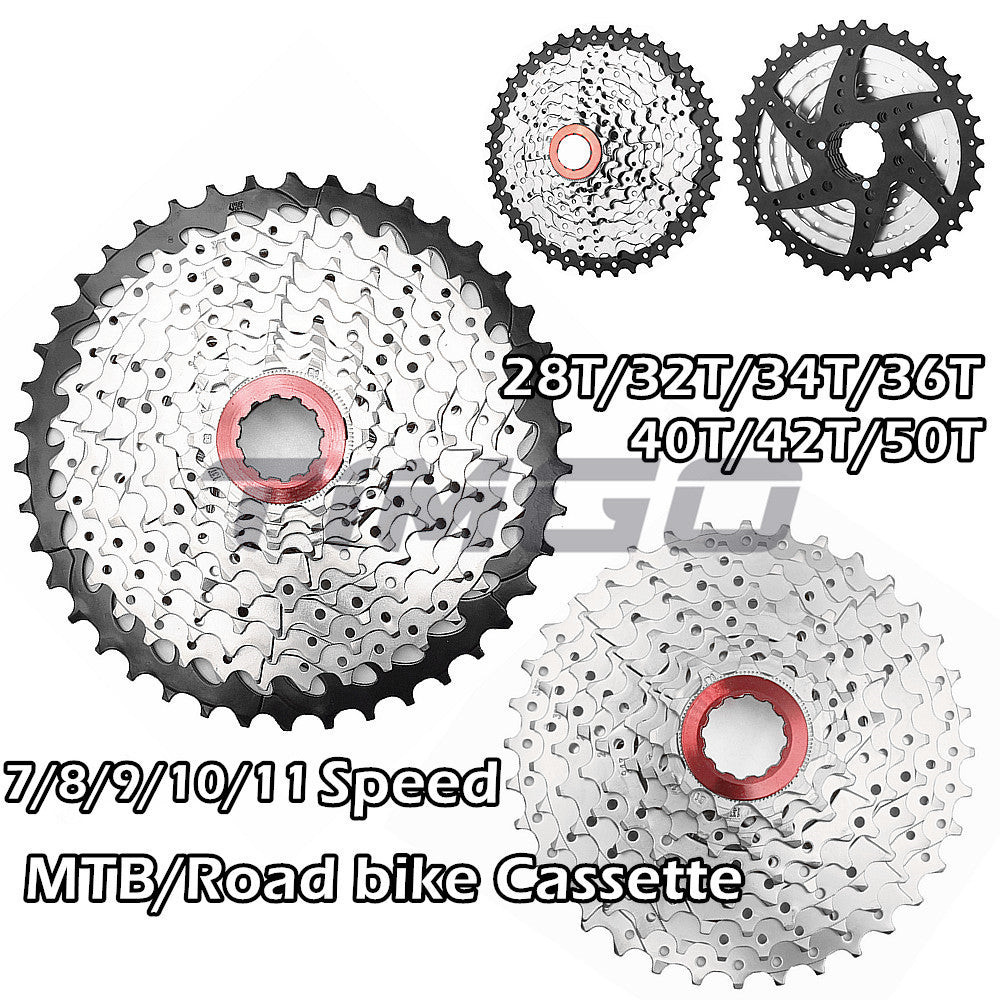 MTB Mountain Road จักรยานพับ 7/8/9/10/11 ความเร็ว Cassette Cogs Sprocket สีแดงแหวนล็อค 11-28T 12-32T 11-34T 11-36T 11-42T สําหรับ Shimano Altus Acera Alivio Deore Sram