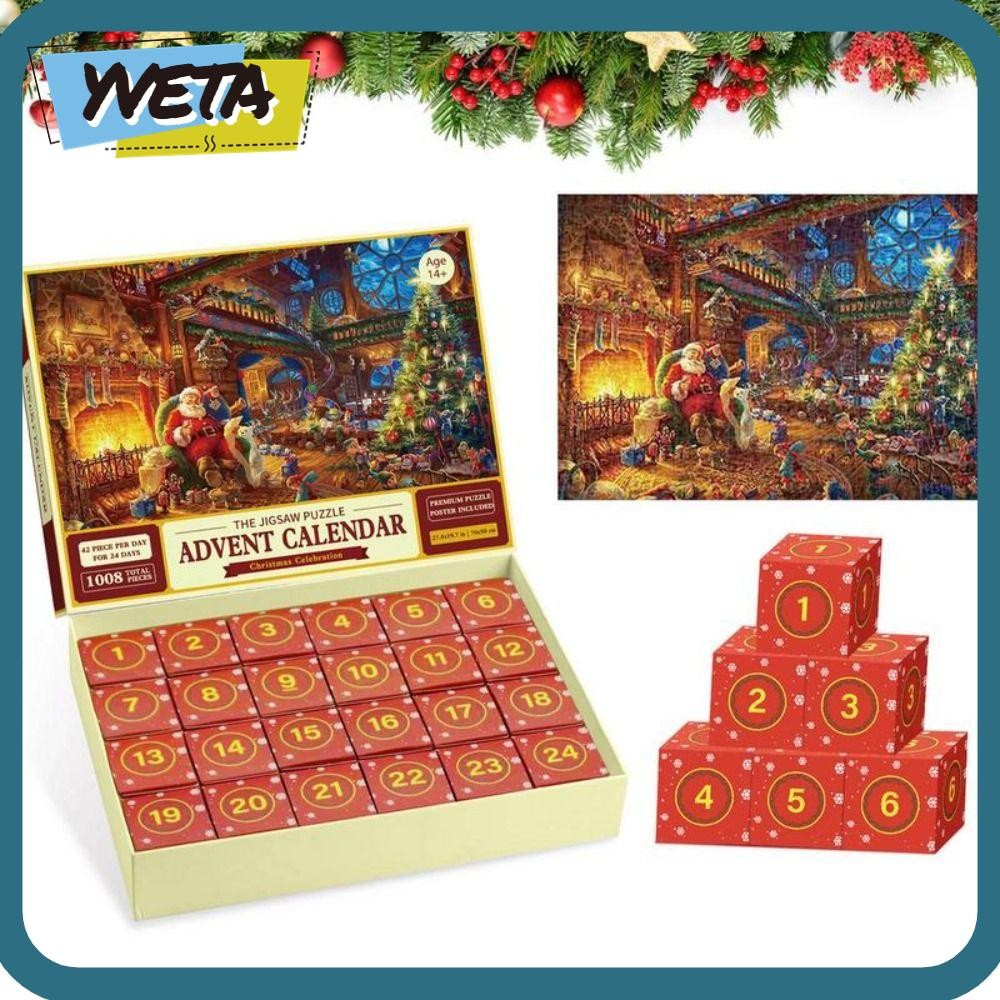 Yveta Adventure Jigsaw Puzzle, 1008PCS Puzzle Christmas Advent Calendar, 24 วันปฏิทินสําหรับเด็กของขวัญปริศนาคริสต์มาส