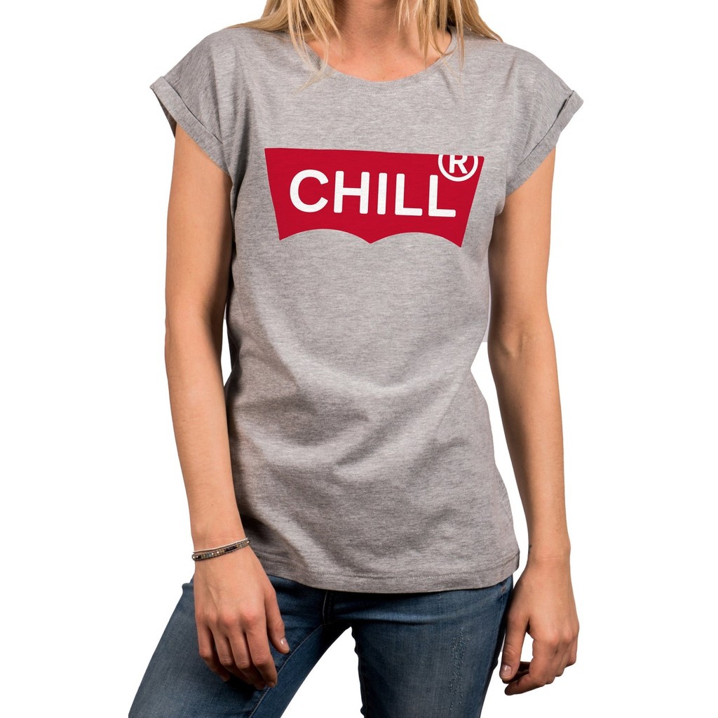 Cool ladies T-shirt with print, chill, slogan shirt, parody shirt, loose fit, large sizes, sportgrey