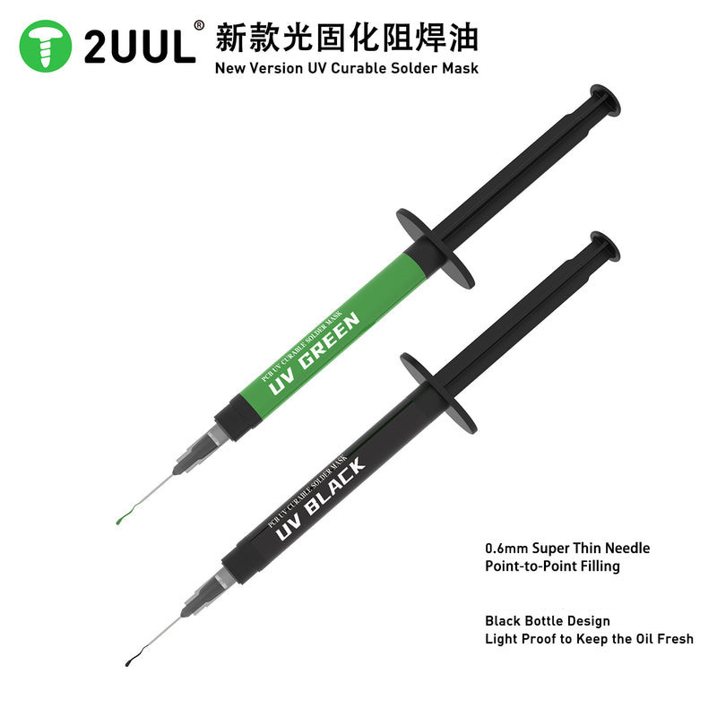 2uul UV PCB SC53 Curable Solder Mask 3 ชิ้น 6 มิลลิเมตร Super Thin เข็มโทรศัพท์มือถือสีดําสีเขียว BGA ซ่อมบัดกรี Flux