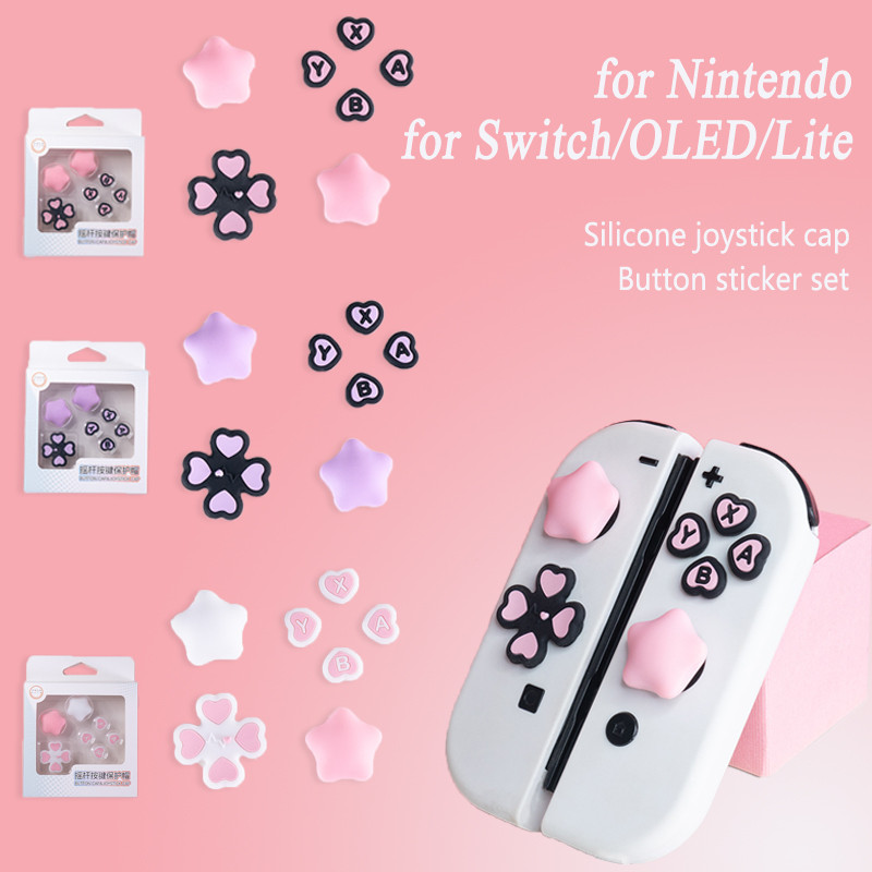 สําหรับ Nintendo Switch Lite ซิลิโคนสติกเกอร์ปุ่ม Lite จอยสติ๊กหมวกอุปกรณ์เสริมเกม Cross Direction Keycap NS OLED ชุด