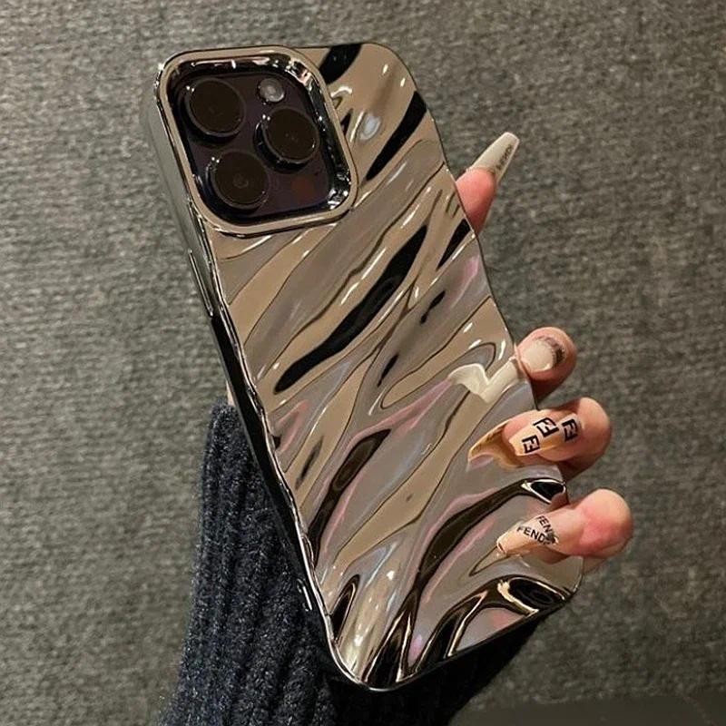 นุ่มระลอกน้ํารูปแบบเคสโทรศัพท์สําหรับ iPhone 11 12 13 14 15 16 Pro Max Plus กันชนกรณีฝาครอบ