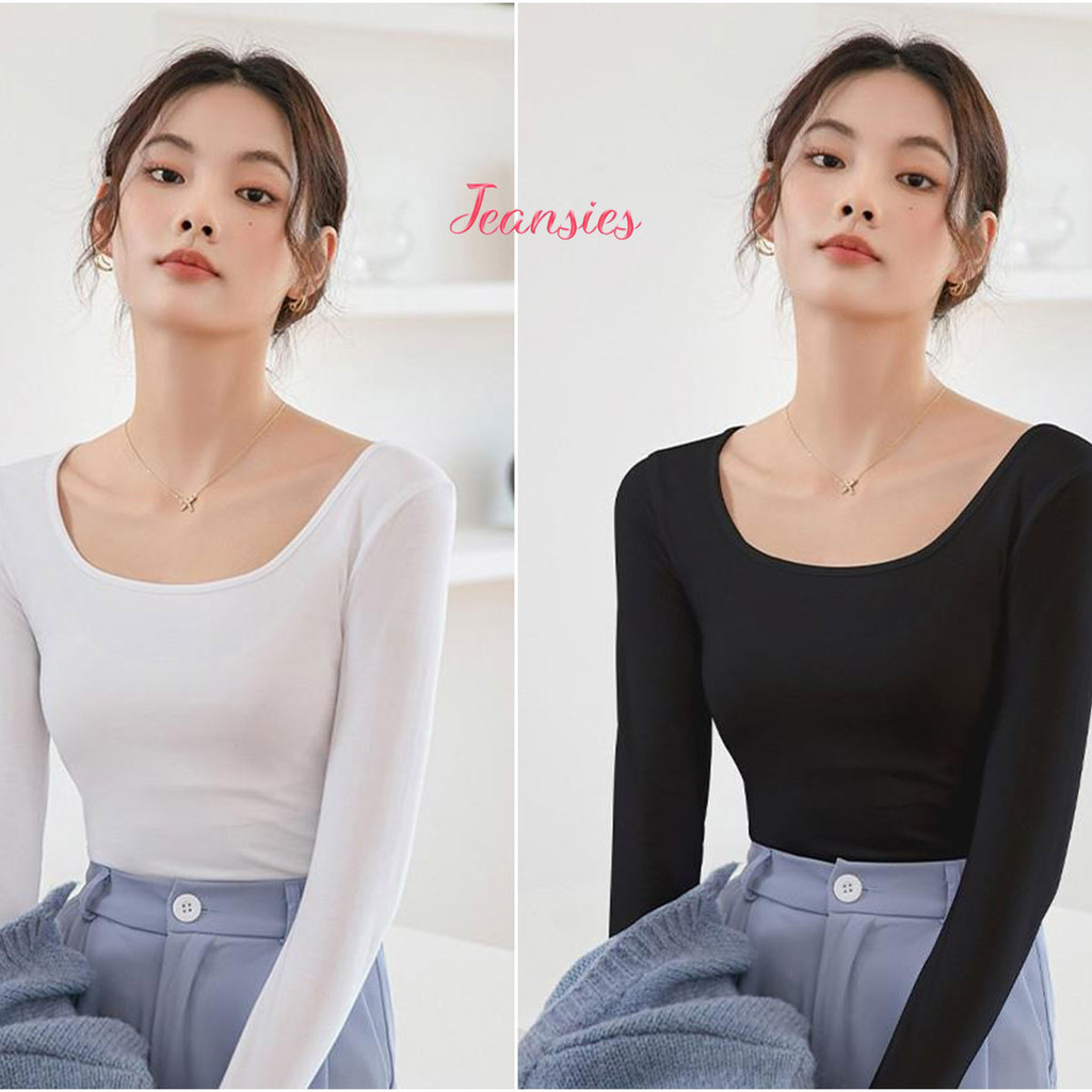 เสื้อเบสเลเยอร์ผู้หญิงสีดำคอกลม