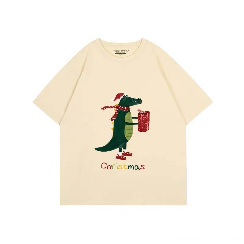 (จัดส่งตลอด 24 ชั่วโมง)Woo Right Christmas T-shirt，การ์ตูนน่ารักต้นคริสต์มาสพิมพ์เสื้อยืดแขนสั้น เสื้อยืดoversize 144