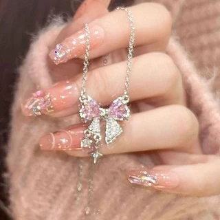 สร้อยคอโบว์สีชมพู น่ารัก สร้อยคอแฟชั่นสำหรับสาวหวาน ของขวัญวันพิเศษ พร้อมส่ง