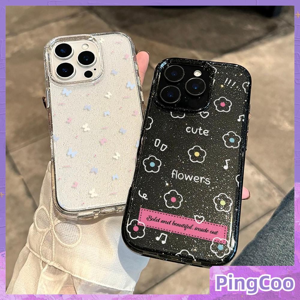 Pingcoo - เคส iPhone 16 Pro Max iPhone 11 เคสใสแบบแวววาว TPU นุ่มสีสันสดใส ผีเสื้อและดอกไม้น่ารัก Compatible iPhone15 Pro max 14 13 12 Pro max XS XR 7 Plus 8 Plus
