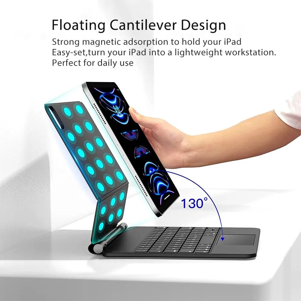คีย์บอร์ดแม่เหล็กลอยสําหรับ iPad 11 Pro 11 10 10.9 Air M3 2025 Air5 4 12.9 2018-2022 Keyboard ไร้สายแบ็คไลท์คีย์บอร์ดเคส