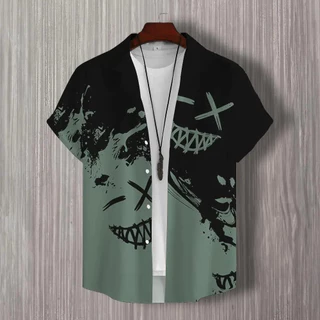 3d Patchwork พิมพ์เสื้อแขนสั้นแฟชั่น Mens Daily Casual Man เสื้อผ้าขนาดใหญ่เสื้อฮาวายสําหรับชาย Top