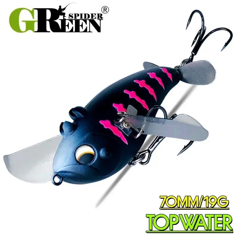 Topwater เหยื่อตกปลา 70 มม.19g ลอยจําลอง Cicada เหยื่อแข็งประดิษฐ์สําหรับเบส Perch Pike เสียงใบพัดเหยื่อตกปลา