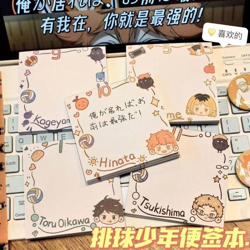 อนิเมะ ไฮคิว 5 ชิ้น!! Memo Pad Sticky Notes Pad Hinata Shoyo Tobio KageyamaOikawa Tooru Kozume Kenma Kei Tsukishima เครื่องเขียนสติกเกอร์ของขวัญ