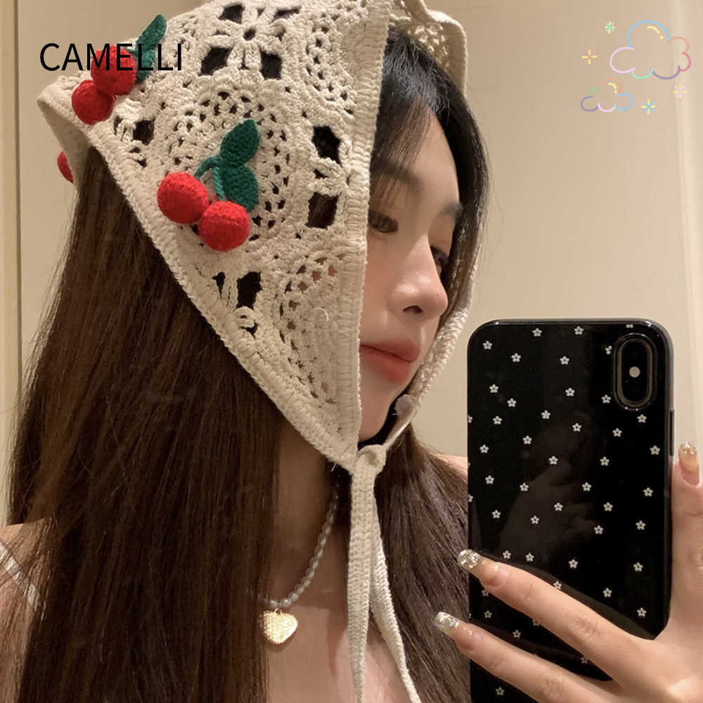 อูฐ ที่คาดผมสามเหลี่ยม,สไตล์อภิบาลฝรั่งเศสเล็กๆน้อยๆเชอร์รี่ผ้าคลุมศีรษะหมวก,หวานถักแฮนด์เมดโครเชต์คาดศีรษะผ้าขนหนูฤดูใบไม้ผลิฤด