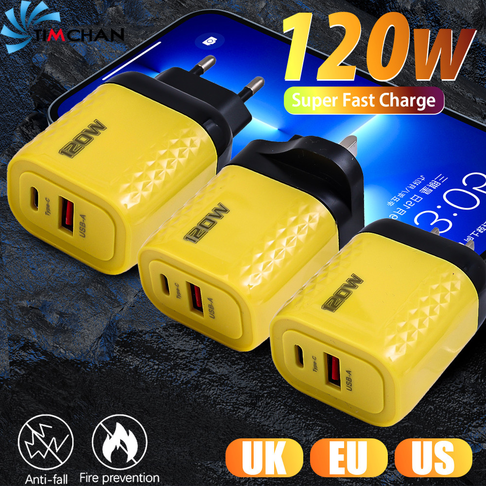 120w EU/US/UK Standard Reverse Charger - Universal สําหรับแท็บเล็ตโทรศัพท์ - ปลั๊กชาร์จ USB-A พร้อมสาย - ชุดชาร์จ Super Fast Type C - PD Quick Charge QC3.0 Wall Adapter