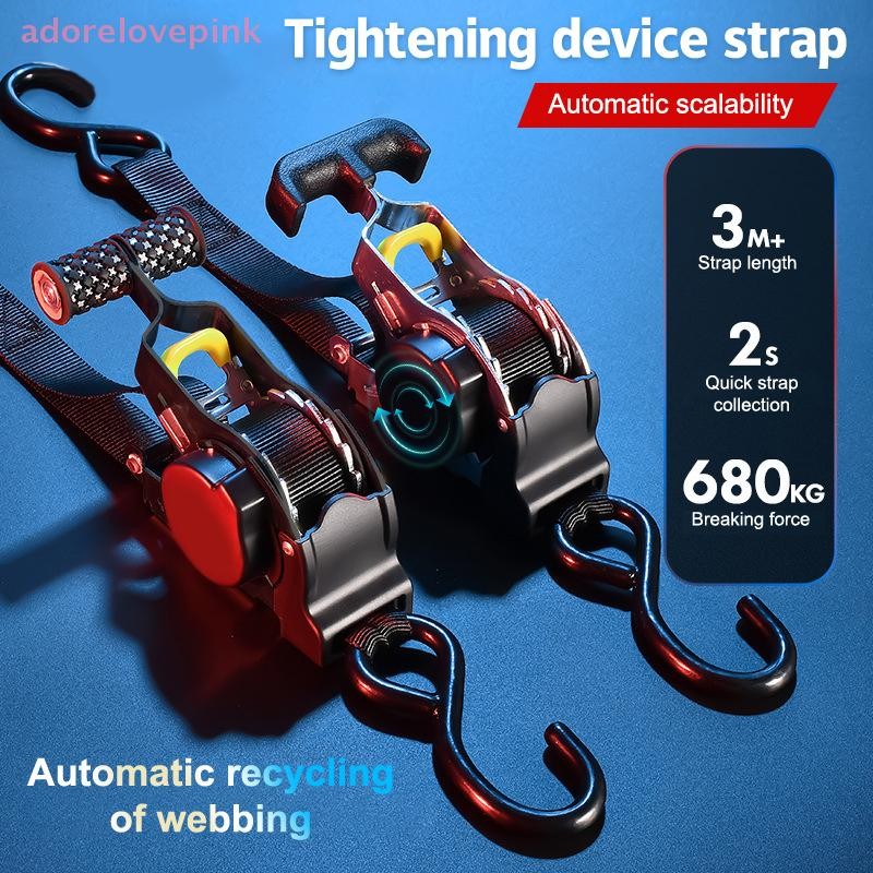 Adorelovepink Retractable Auto Ratchet Strap อัตโนมัติหด Bundle เทป Retractable เข็มขัดสําหรับรถจักรยานยนต์ความสะดวกสบายกระเป๋าเดินทางสายรัด th