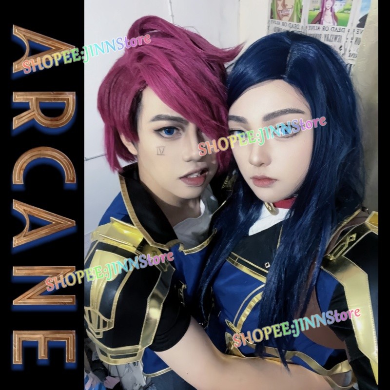- Jinn - CAITLYN & VI คอสเพลย์เครื่องแต่งกาย League of Legends Arcane TV Series CAITLYN VIOLET คอสเพลย์เครื่องแบบวิกผมหมวกชุด Carnival Party ชุดคอสเพลย์