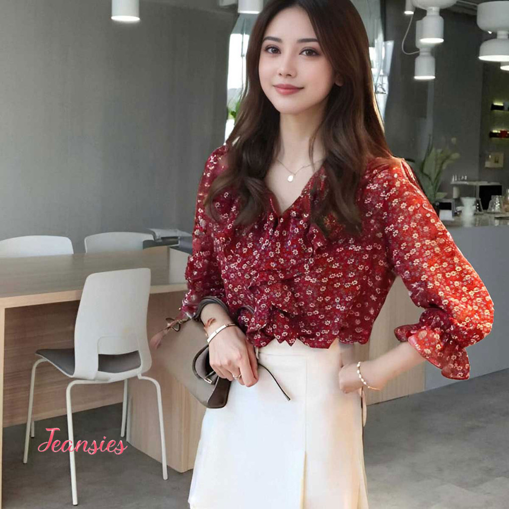 เสื้อยืดสไตล์แฟชั่นฤดูใบไม้ร่วง ลายจุดสีแดง ทันสมัย