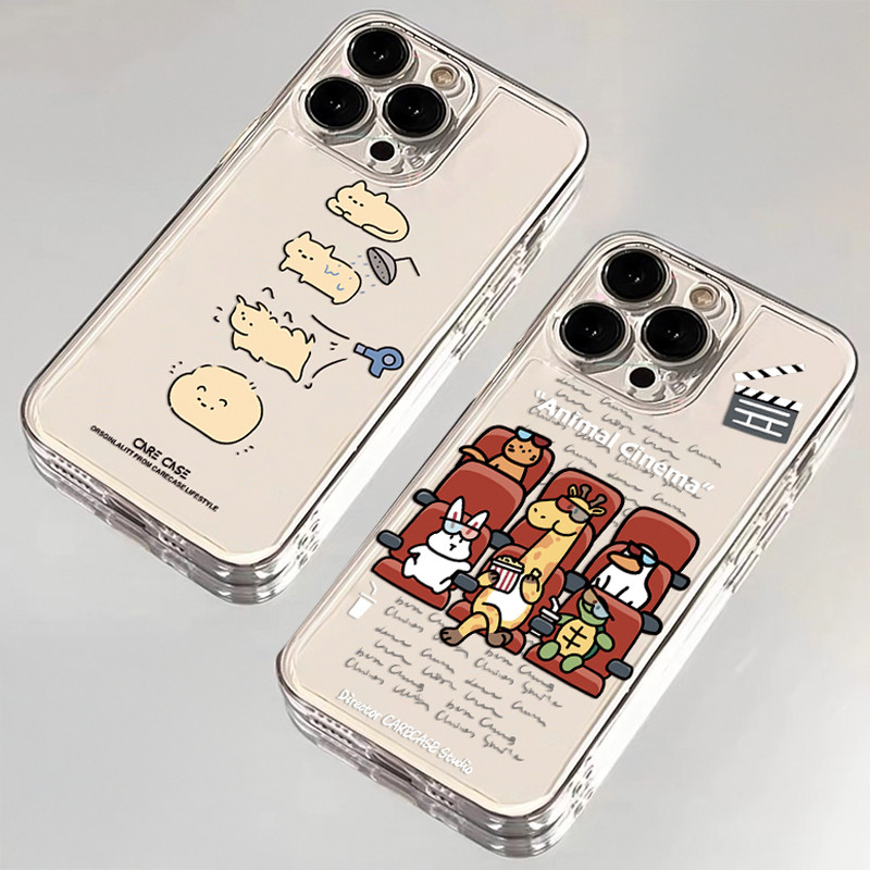ใช้ได้ iPhone 11 13 12 14 15 Pro MAX 14 15 7 Plus XR XSMAX เคสโทรศัพท์โปร่งใสกันกระแทกแฟชั่นโรงภาพยนตร์สัตว์น่ารัก