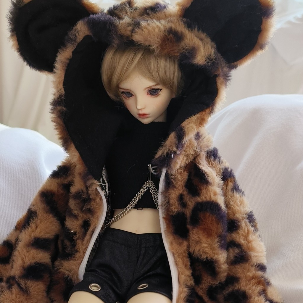 Bjd1/4เสื้อผ้าตุ๊กตาฤดูใบไม้ร่วงและฤดูหนาวขนมิงค์เสือดาวพิมพ์เสื้อรุ่นหลวมเสื้อตุ๊กตาสี่จุดตุ๊กตาจับคู่