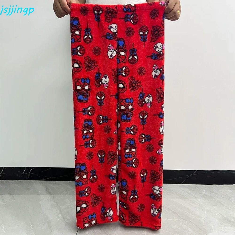 Jsjjingp Kitty Cat Pajama กางเกง, การ์ตูน Spider Kitty ขนแกะกางเกง, Ins Love Heart ชุดนอนเอวสูงกางเกง Flannel ทุกวัน