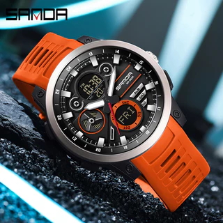 Sanda Dual Display Dial Luminous Calendar มัลติฟังก์ชั่นกลางแจ้งควอตซ์อิเล็กทรอนิกส์นาฬิกาผู้ชาย SD3379