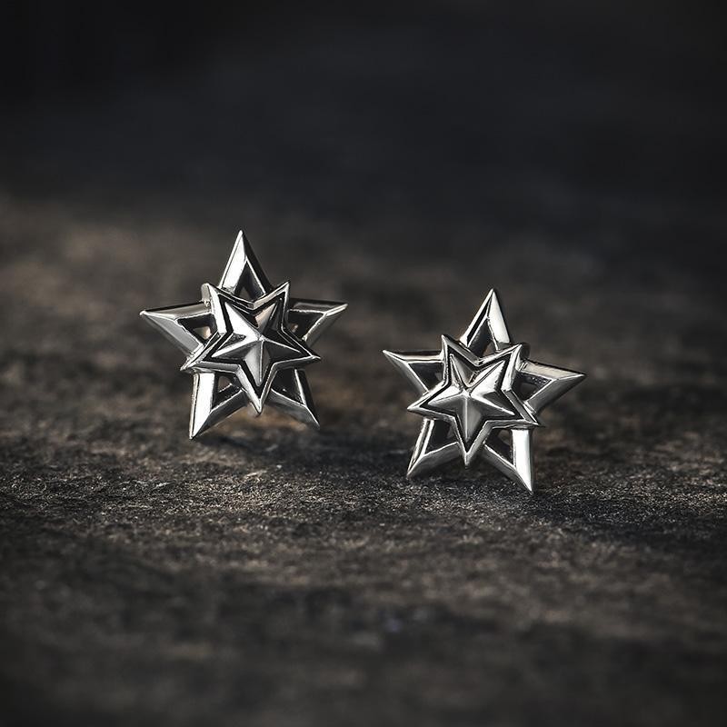 3d สามมิติ Overlopping Five-Pointed Star ต่างหูผู้ชาย High-End Niche Design Ruffian หล่อหญิง