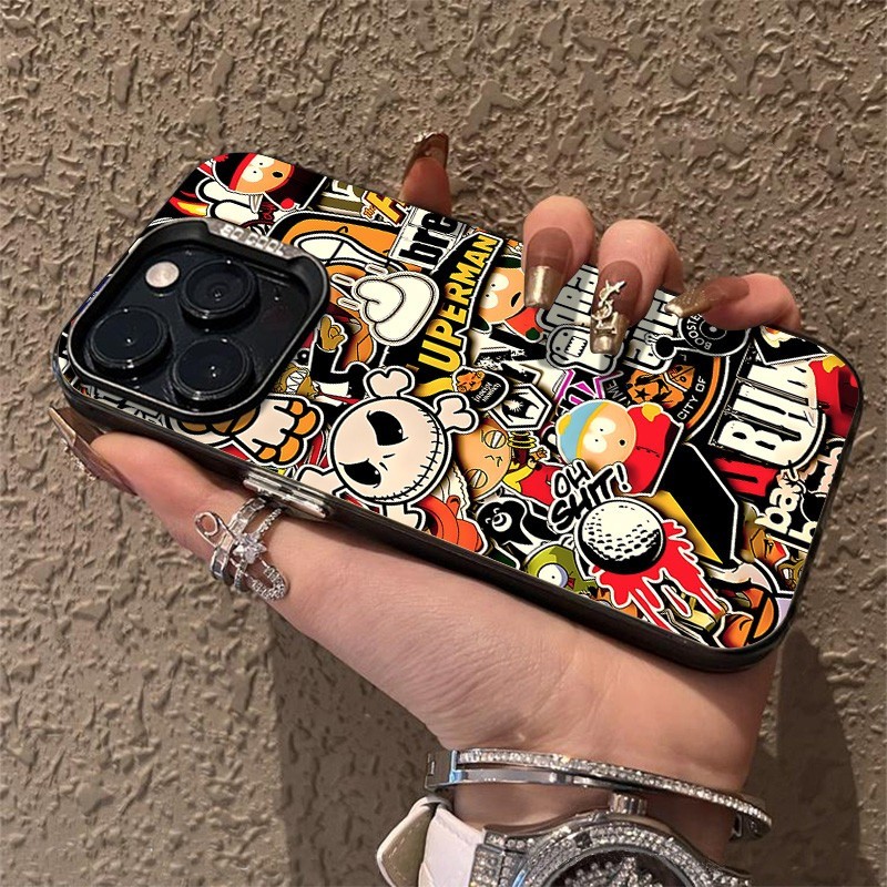 จัดส่งทันที เคสไอโฟน11 12 13 14 15 16 Pro Max skull cartoon Shockproof Matte Case For iPhone 13PM,16PM,15PM,XS,7+8P