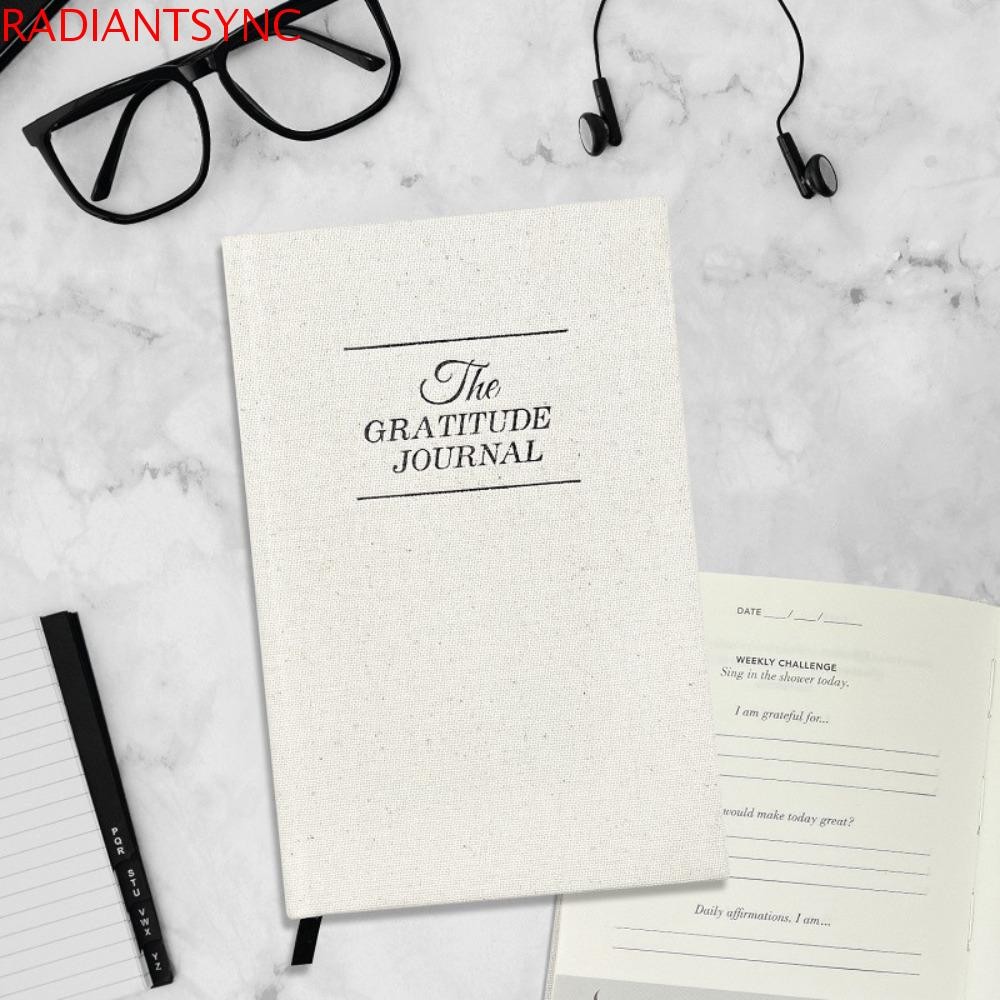 Radiantsync Gratitude Journal Notebook, A5 Paper Linen Hard Cover Daily Notebook, Creatiive Ribbon Bookmarking Smooth Surface สมุดตารางกระดาษหนา