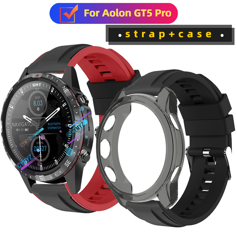Aolon GT5 Pro case ตัวป้องกันหน้าจอ Aolon GT5 Pro strap สายซิลิโคนสําหรับ Aolon GT5 Pro สายสมาร์ทวอทช์ สายรัดข้อมือแบบสปอร์ต