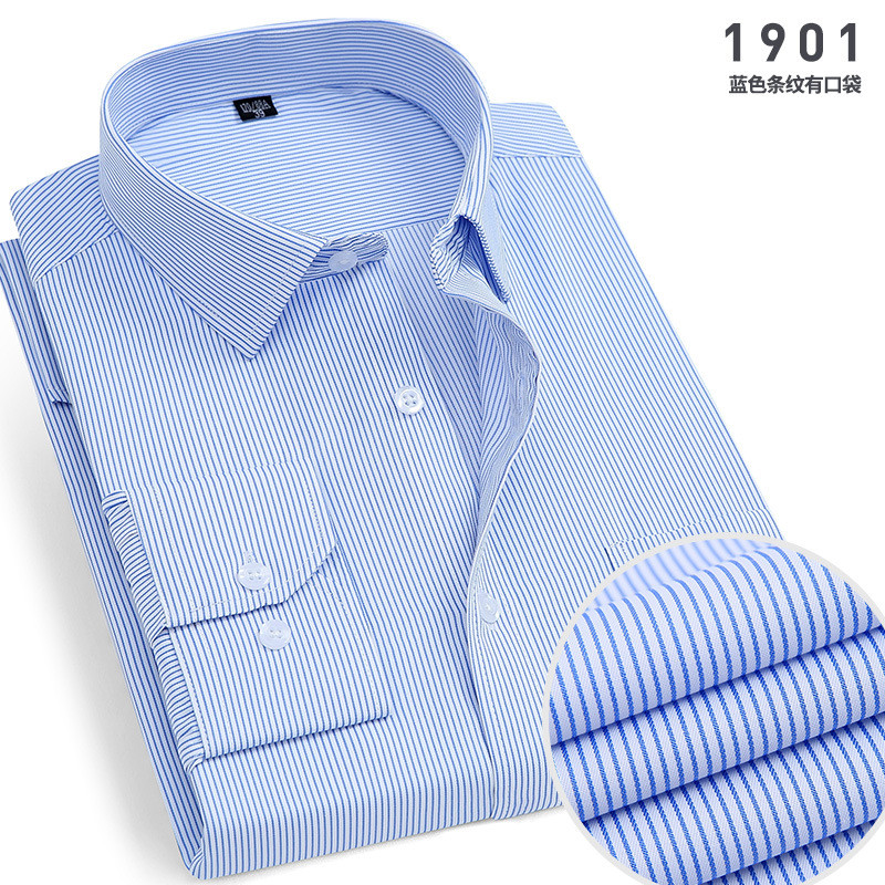 ฤดูใบไม้ผลิฤดูใบไม้ร่วงชายเสื้อแขนยาวกลางธุรกิจ Workwear Non-Iron Blue Stripes อาชีพ