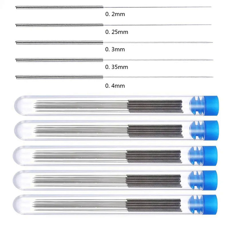 50 Pcs Stainless Steel Nozzle Cleaning Needles Tool 0.15mm 0.2mm 0.25mm 0.3mm 0.35mm 0.4mm Drill For