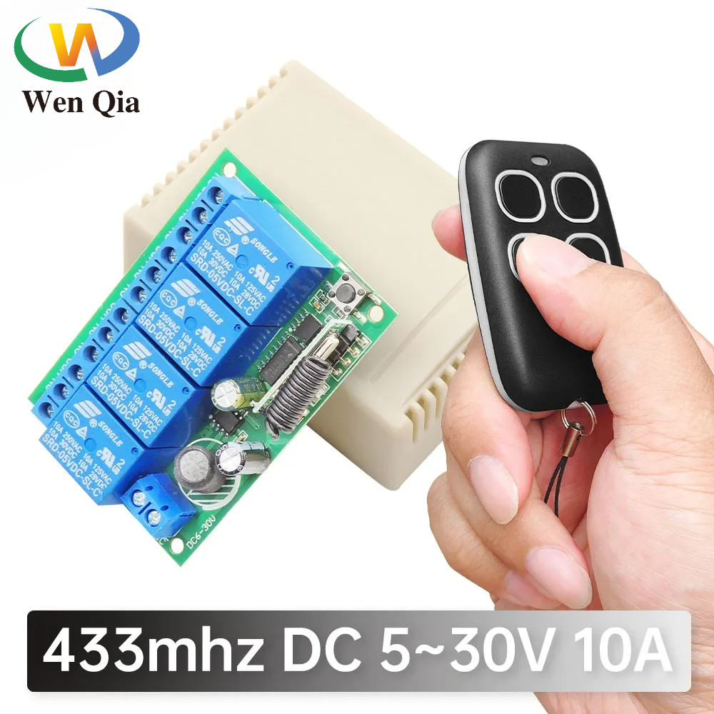 433mhz Rf รีโมทคอนโทรลไร้สาย Dry Contact 10A รีเลย์ DC 6V 12V 24V และเครื่องส่งสัญญาณสีดําสําหรับโรงรถประตูมอเตอร์ Led