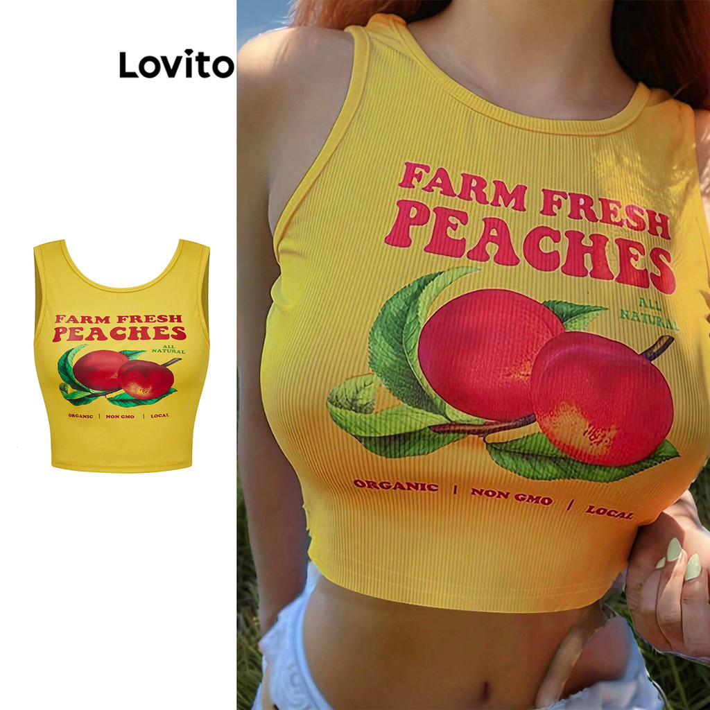 Lovito เสื้อกล้ามลายผลไม้ลำลองสำหรับผู้หญิง L95ED922