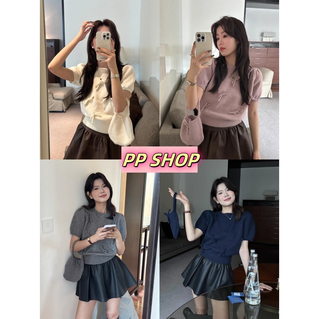 PP Shop​ ​พร้อมส่ง เสื้อยืด คอกลม แขนสั้น เสื้อไหมพรม ใส่สบาย เสื้อ. แฟชั่น ทรงสวย หูกระต่าย แฟชั่นฤดูร้อน เกาหลี#6A035