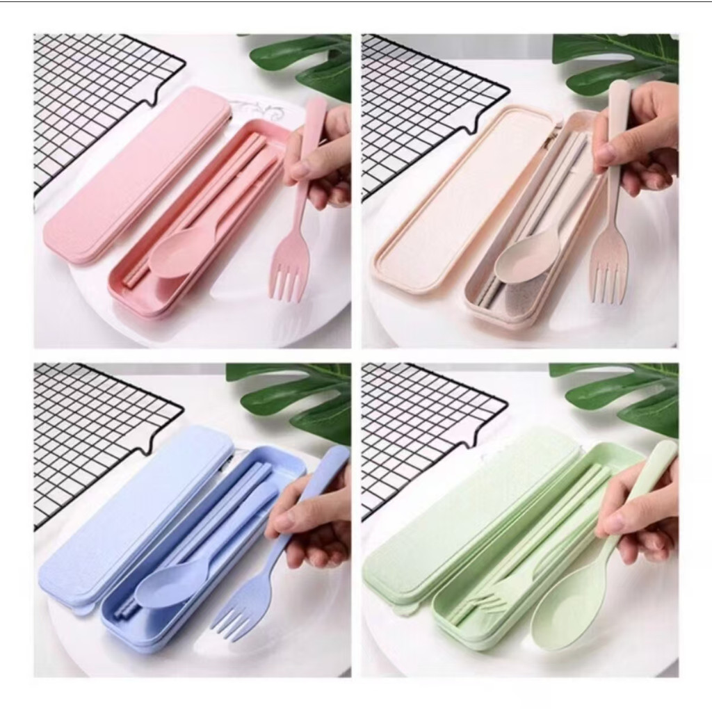 ชุดช้อนส้อม+ตะเกียบ พร้อมกล่องใส่ขนาดพกพา มี 4 สีให้เลือก