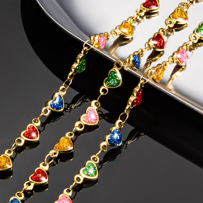 สแตนเลสสตีลสีสัน Love Chain เครื่องประดับโซ่ทอง 18K diy โซ่รูปหัวใจ