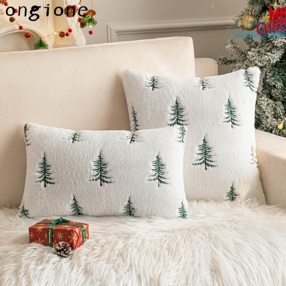 Ongione ปลอกหมอนอิง,ขนกระต่าย Faux Cozy โยนหมอน,ตกแต่งบ้านนุ่มรูปแบบต้นคริสต์มาส 45x45 ซม.หมอน
