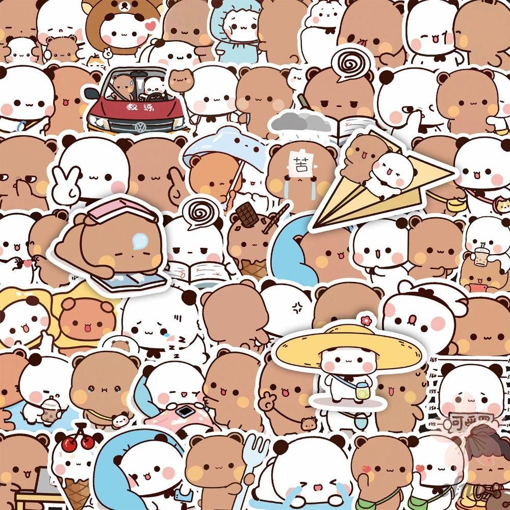 สติ๊กเกอร์ ELNUS Bubu และ Dudu, สติ๊กเกอร์กราฟฟิตีกันน้ําหมีคู่ DIY Decals, การ์ตูนน่ารักมีกาวในตัวส