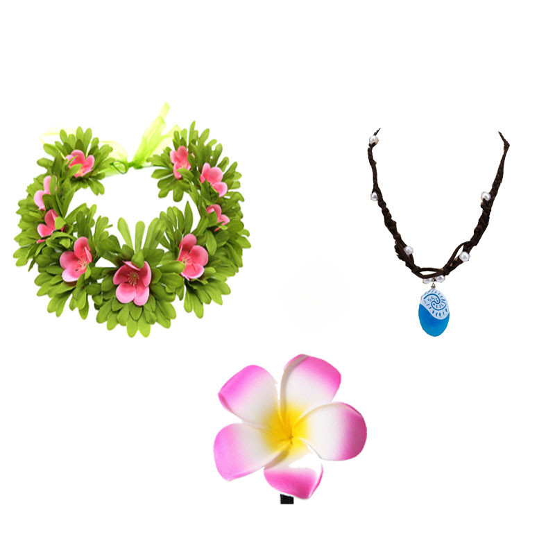 Gilrs Princess Moana พวงมาลาและสร้อยคอดอกไม้คลิปแต่งตัวชุดฮาโลวีน Vaiana เครื่องแต่งกายอุปกรณ์เสริม