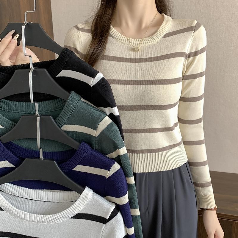 Chili Koko เสื้อแขนยาวไหมพรม ผ้าไหมพรมลายทาง สำหรับผู้หญิง ลายทาง เข้ารูป 95020-1
